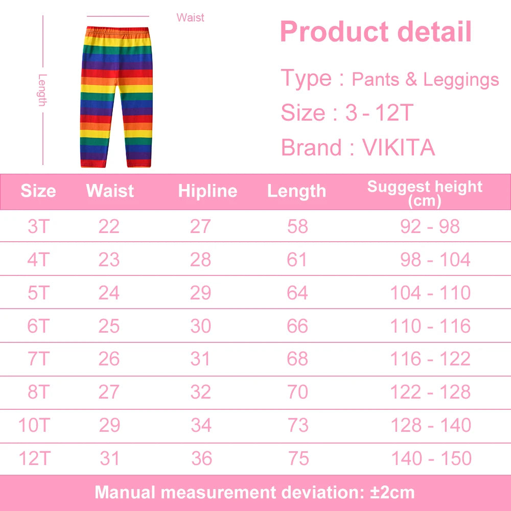 VIKITA Kids Rainbow Print Colorful Leggings Girls Cotton Casual Daily School Pencil Pants Girls Striped Skinny Fashion Trousers