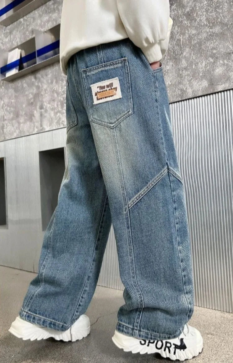 Boys' Jeans Spring Autumn Loose Straight Leg Stylish Versatile Long Pants Hot Sale Ages 7-14