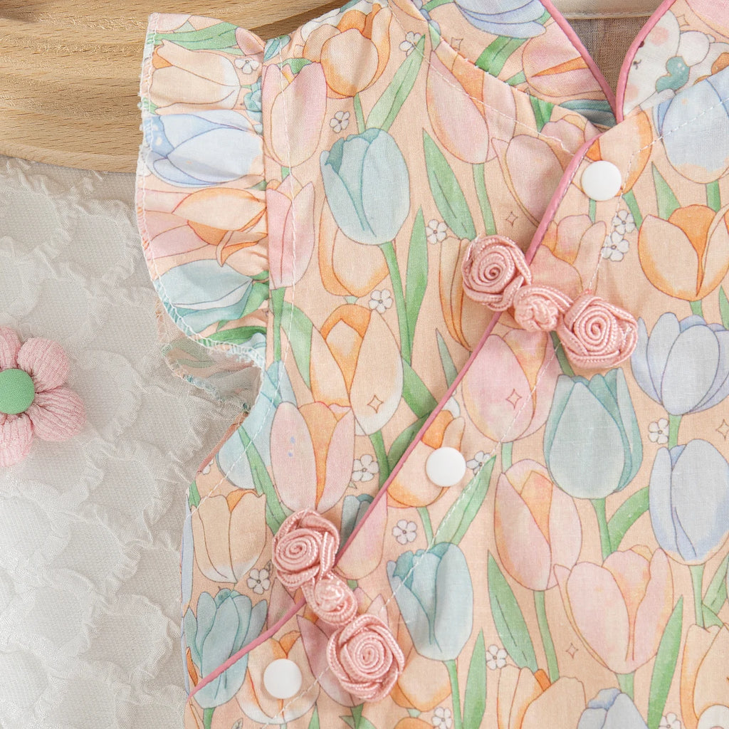 Summer New Cute Bunny Baby Girl Jumpsuit, Sweet Flower Children'S Clothes With Free Bow Headband For Babies Aged 3-18 Months