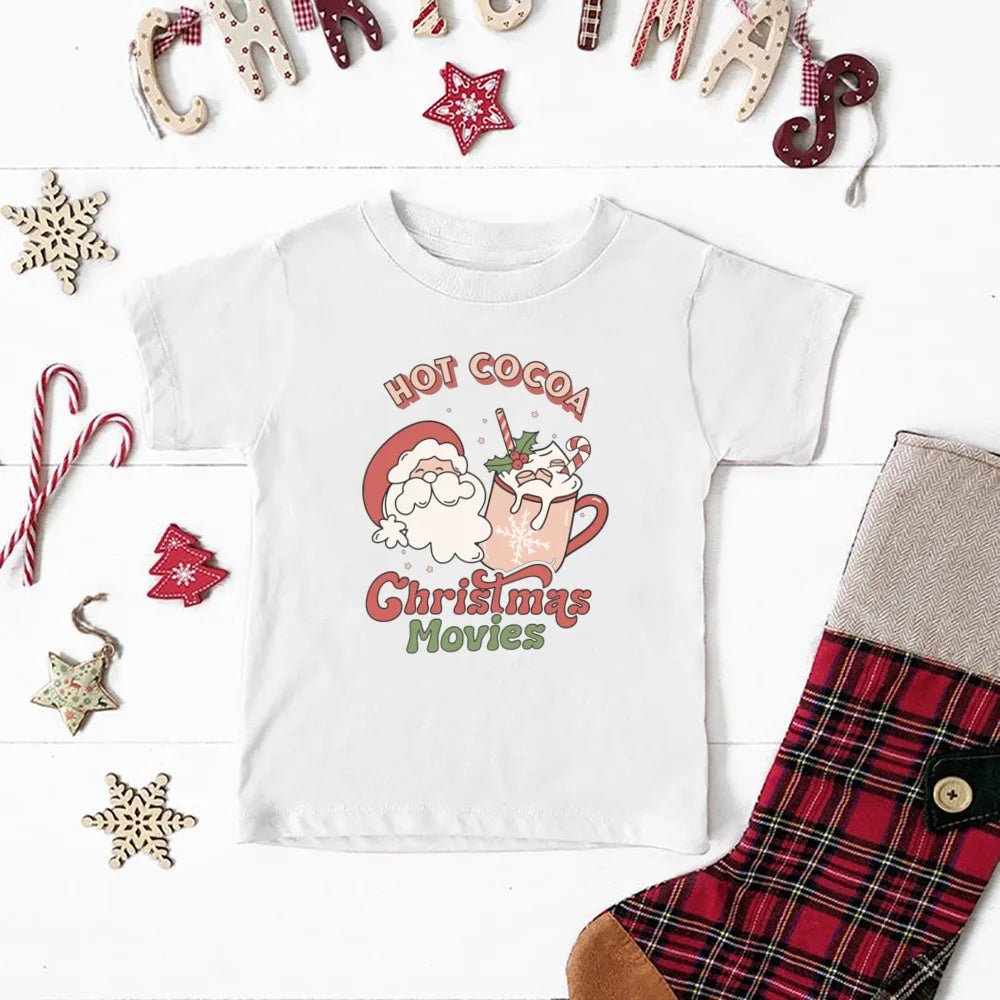 Christmas Kids T-shirt Xmas Boys Girls Clothes Christmas Party Kid Gift Shirts Xmas Children Short Sleeve Shirt Child Outfits