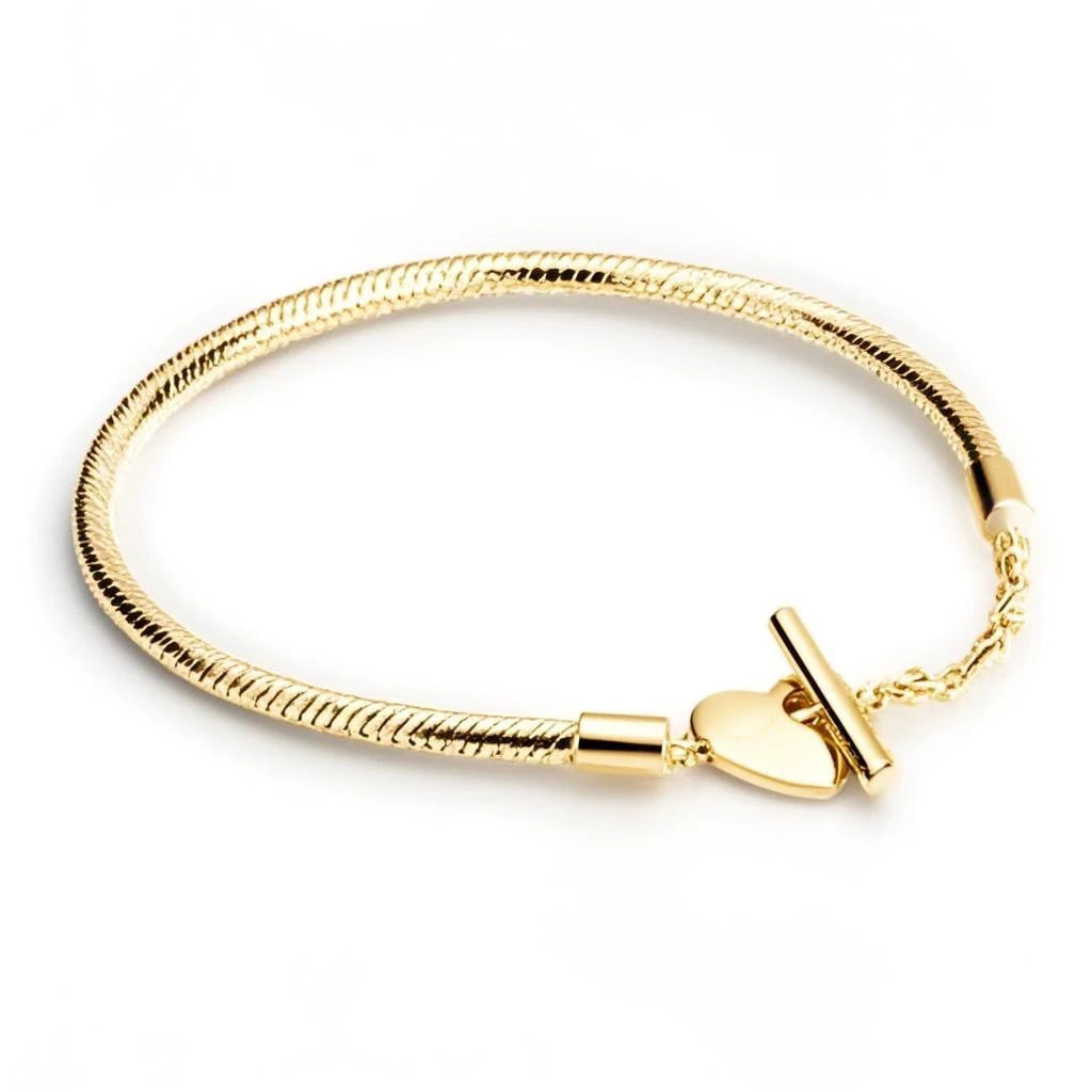 New 925Silver original 17-21CM Pearl Heart-Shaped Hard Ring Square Buckle Round Bracelet Fit for DIY Mini Birthday Jewelry Gifts