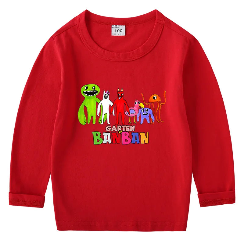 Hot Game Garden of Banban Print Cartoon 2-8Year Kids T-shirt Girls Clothes Spring Baby Boys Long Sleeve T shirt Children Tops