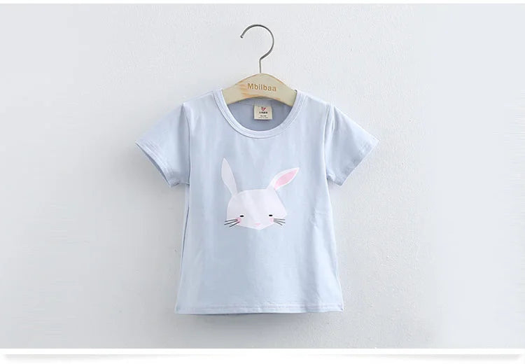 2025 Summer 2 3 4 6 8 10 Years Children Cotton Cartoon Star Bird Cat Rabbit Animal Print Short-Sleeve T-Shirt For Kids Baby Girl