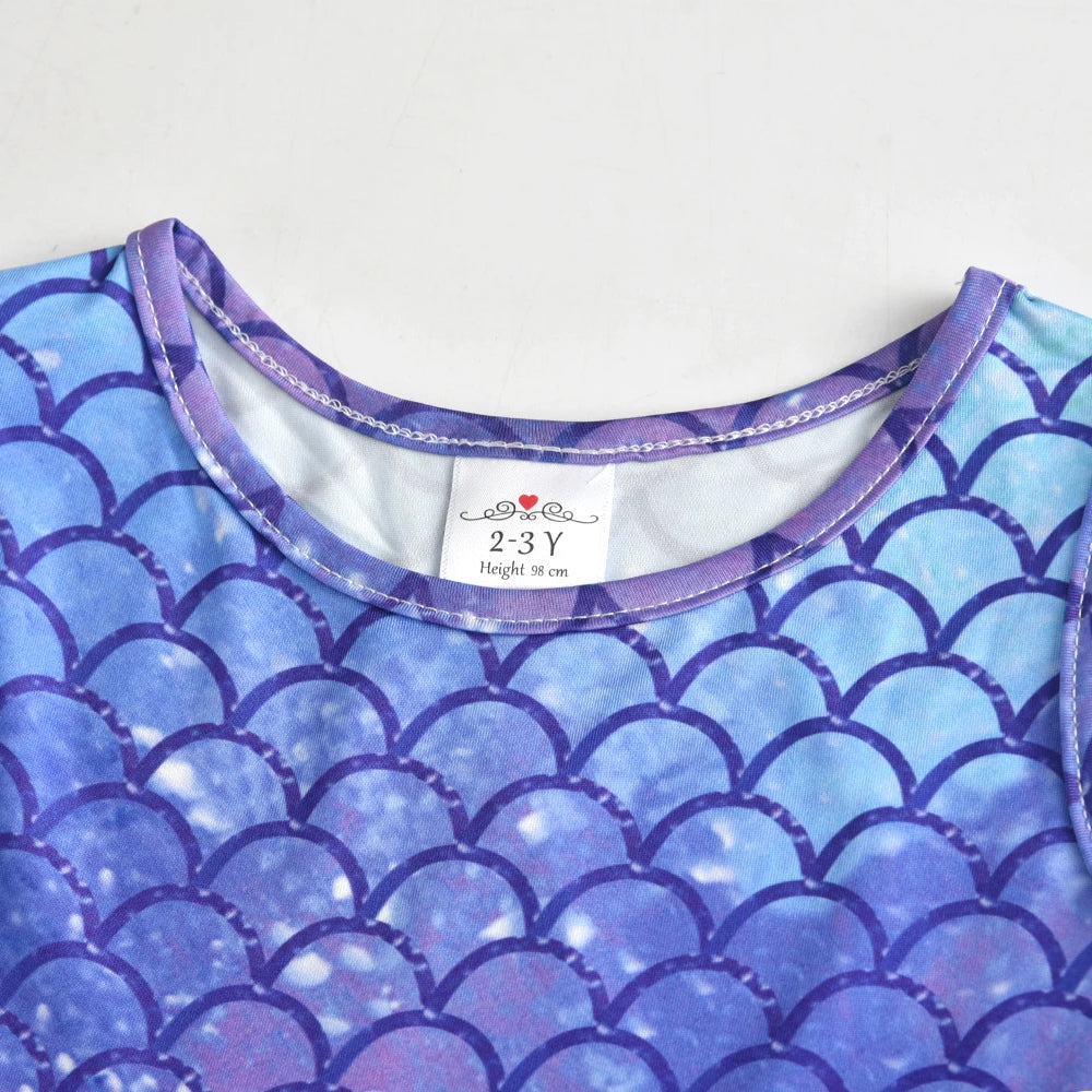 VIKITA Kids Mermaid Print Sleeveless Dress Girls Birthday Party Performance Princess Dresses Girls Mesh Layered Cake Tutu Dress