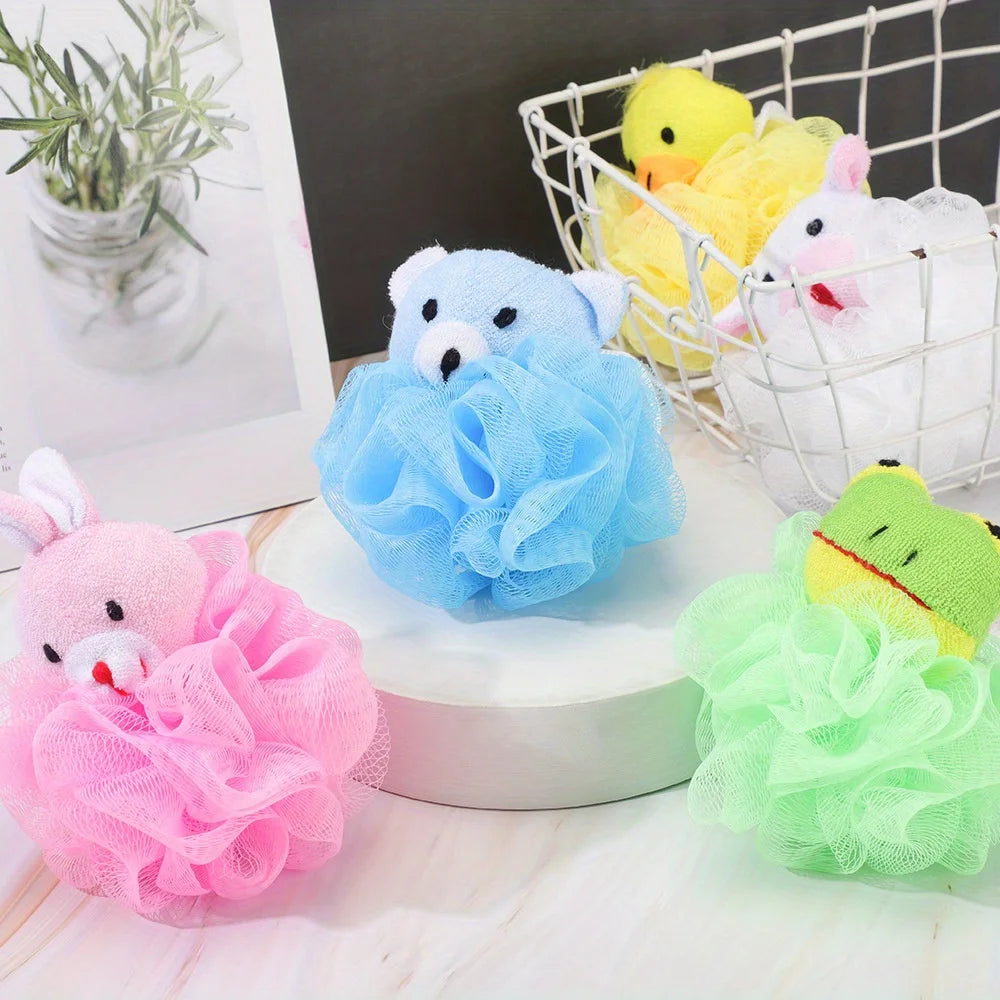Bath Sponges Animal Kids Loofah Bath Pouf Mesh Animal Toy Bath Sponge Colorful Cartoon Body Scrubber Balls Shower Mesh for Kids