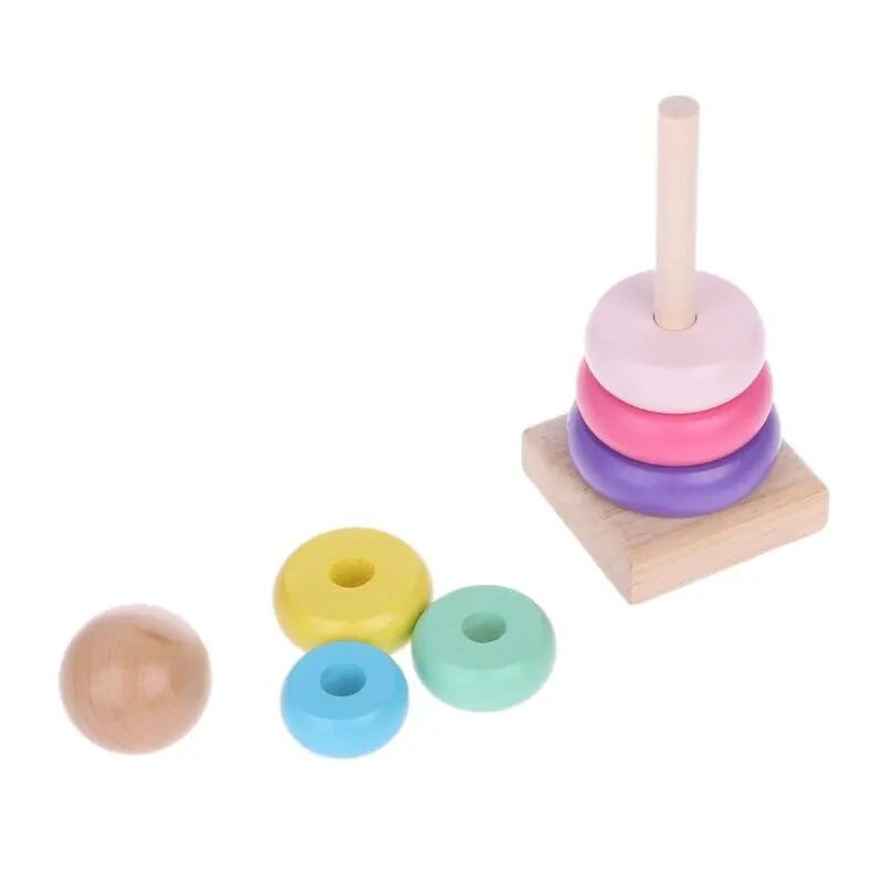 Children Rainbow Tower Ferrule Wooden Toy Stacking Circle Baby Early Childhood Education Puzzle Ring Montessoris Toys Kids