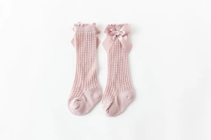 Limit quantity 0-2Y Children Girls Royal Style Bow Knee High Fishnet Socks Baby Toddler Bowknot Socks Kid Hollow Out Sock Sox