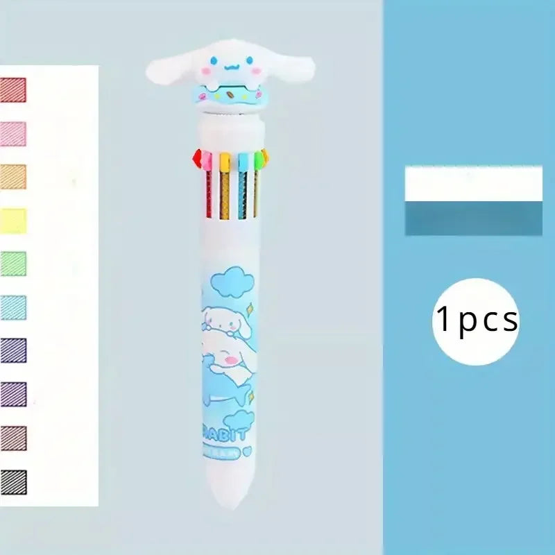 Sanrio 10-Color Ballpoint Pen Set - Kuromi Hello Kitty Cinnamoroll Kawaii 0.7mm Gel Pens for School Office Stationery Drawing Wr