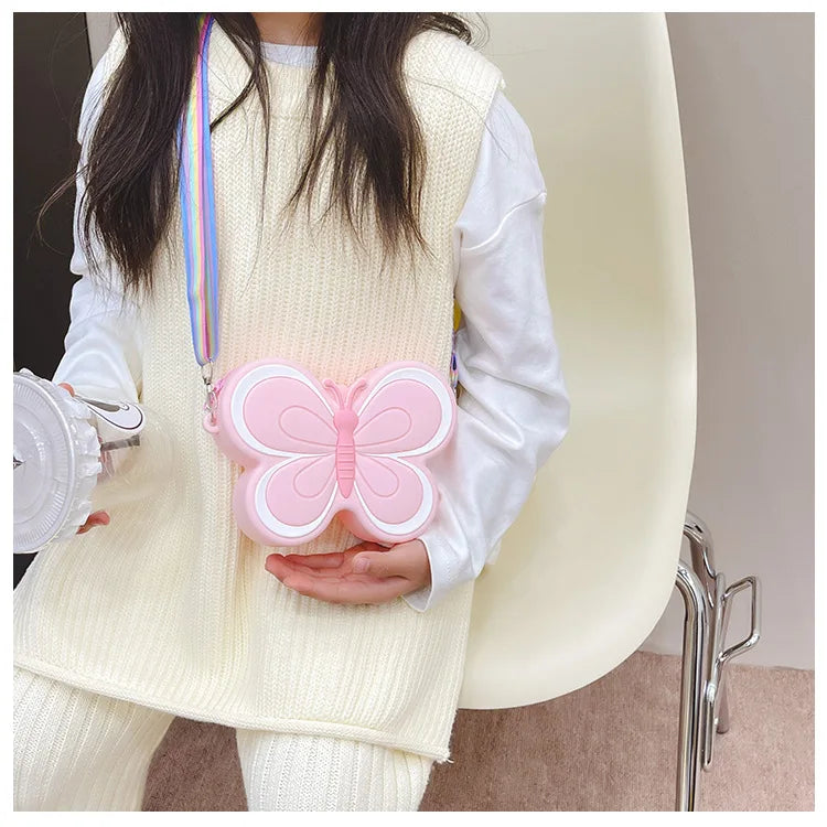 Lovely Bow Children's Silicone Shoulder Bags Cute Butterfly Shape Baby Girls Crossbody Bag Candy Color Kids Small Coin Purse