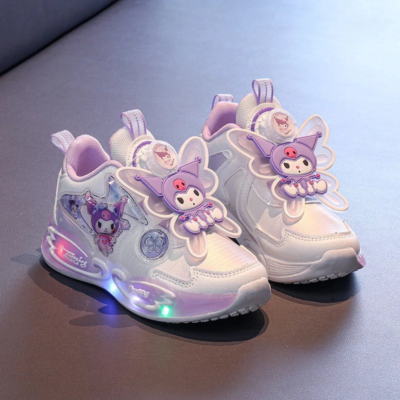 Kids'Casual Shoes Sneakers Led Light Cartoon Kuromi PU Leather For Girls Anti-slip Breathable Pink Pruple Shoes Size 26-33