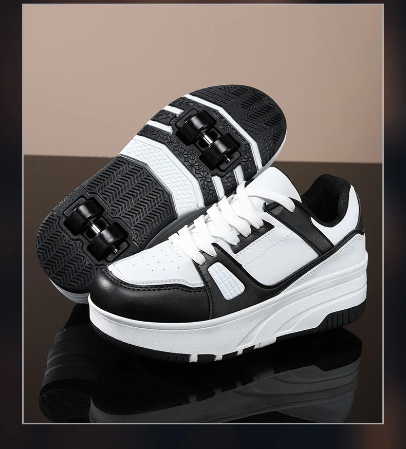 Four wheel roller shoes Boys girls walking shoes Casual outdoor sports slide and shrink school students pulleys shoes sneakers