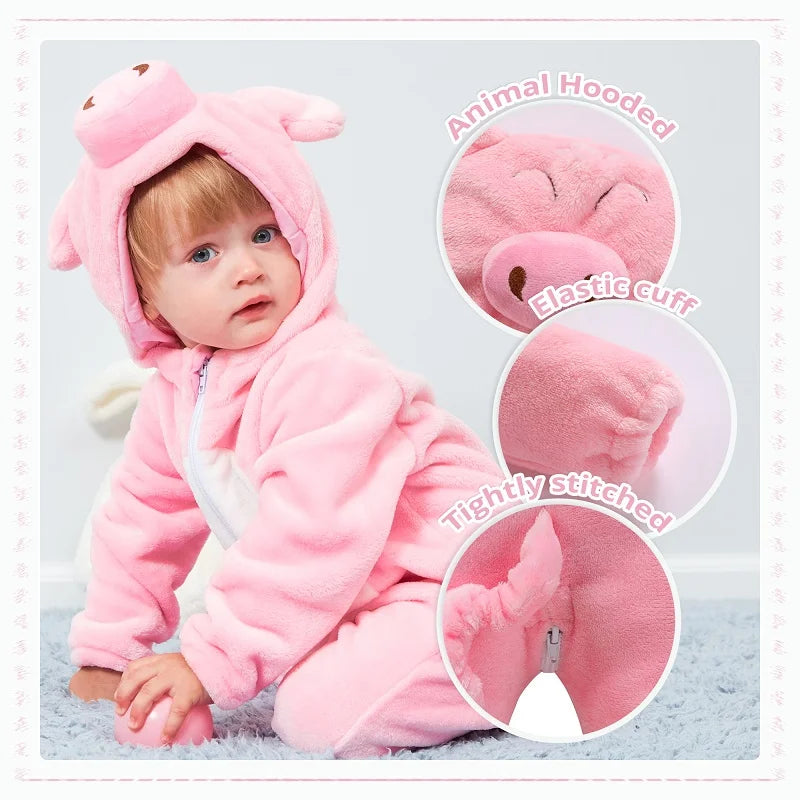 MICHLEY Halloween Costume Infant Baby Clothes Rompers Winter Flannel Hooded Bodysuits Pajamas Animals Overall Jumpsuit For Bebe