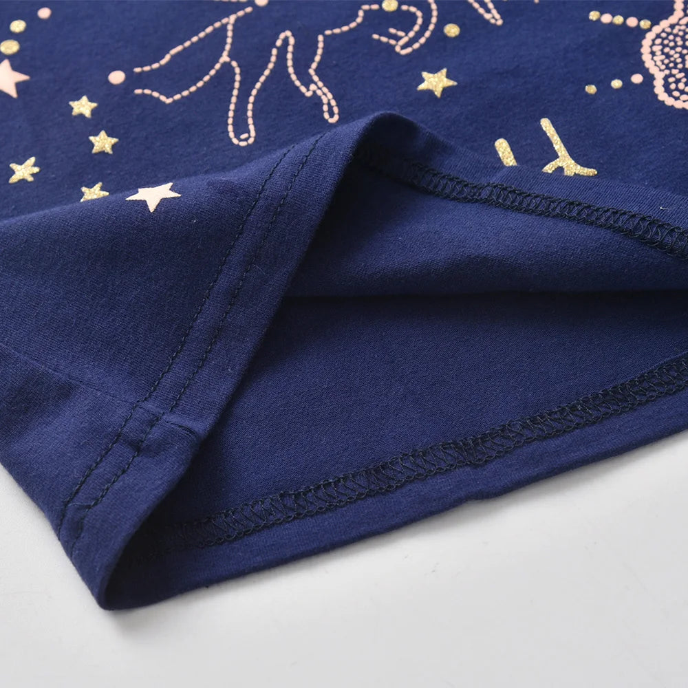 VIKITA Toddlers Girls Tops Tees Kids Glittery Stars Unicorn Starry Sequins Appliqued Fashion Navy Blue Cotton Casual T Shirt