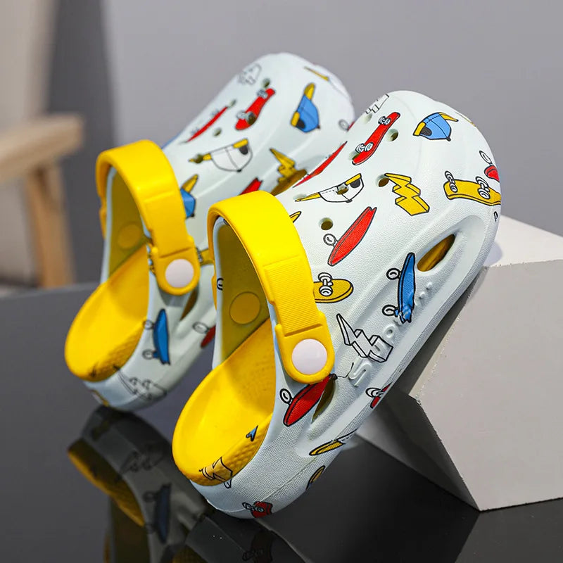 Kids'Sandals PU Leather Summer Beach Shoes Printing For Children Breathable Soft Thick Bottom Khaki Yellow Shoes Size 26-38