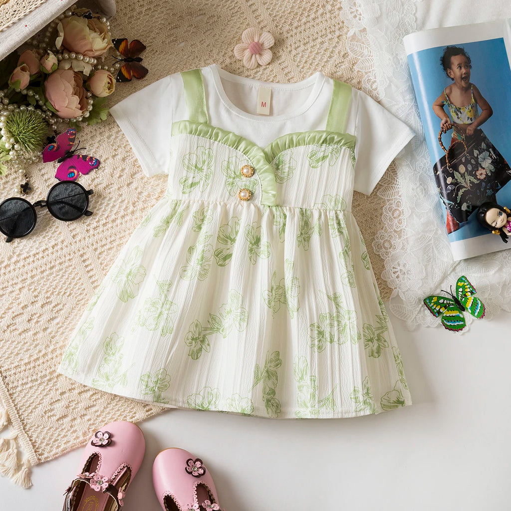 6-24 Months Summer New Soft And Comfortable Baby Girl Dress, Sweet Flower Children'S Short Sleeved Clothes