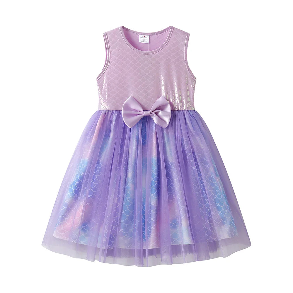 VIKITA Girls Mermaid Print Dress Kids Summer Sleeveless Dresses with Bow Knot Girl Princess Party Prom Gown Beach Vacation Dress