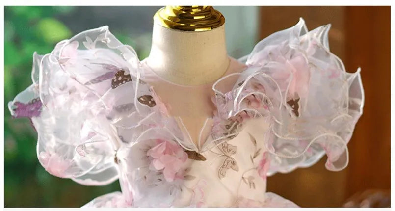Children's Princess Evening Gown Fashionable Printed Ruffle Design Wedding Birthday Baptism Easter Eid Party Girls Dresses A2598