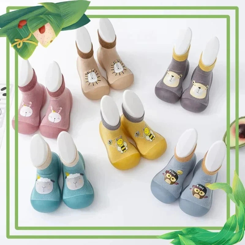 Cute Baby Walking Shoes Soft Soled Knitted Cotton Socks Children's Socks Shoes Hot Stamping Cartoon Anti Kick Toe Caps