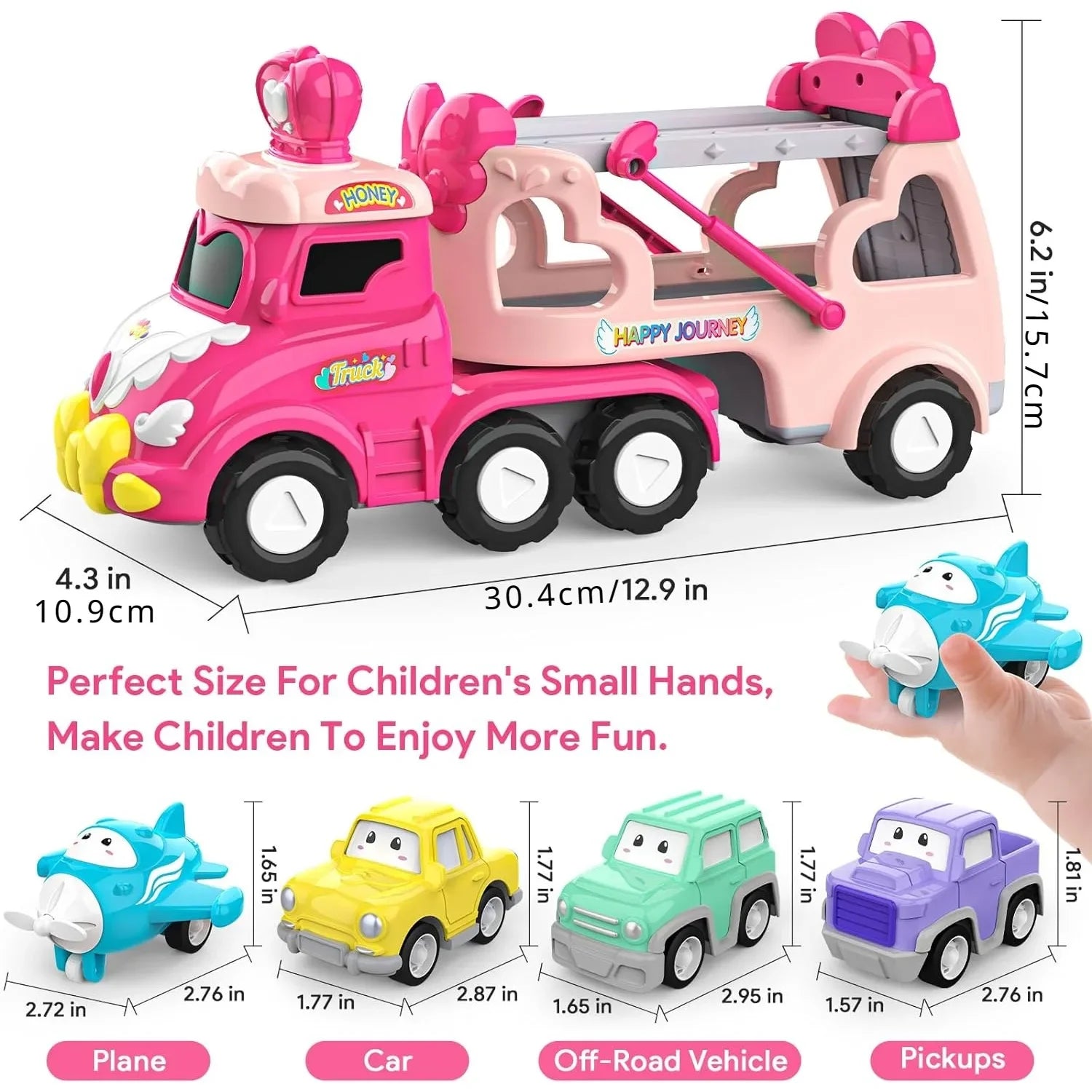 Carrier Car Toy Set with Lights & Sounds Pink Toy for Girl Toddler Kid Friction Powered Double Layer Transport Truck Gift