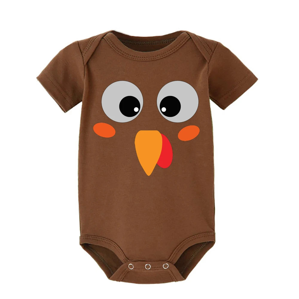 Thanksgiving Turkey Face Baby Bodysuit Boys Girls Cute Clothes Toddler Romper Baby Short Sleeve Jumpsuit Thanksgiving Outfits