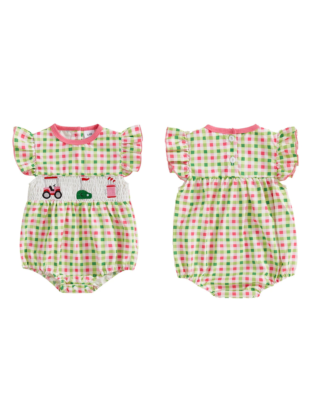 Adorable Infant Romper with Embroidered Floral Design Round Neckline and Flutter Sleeves - Ideal for Warm Weather Seasons