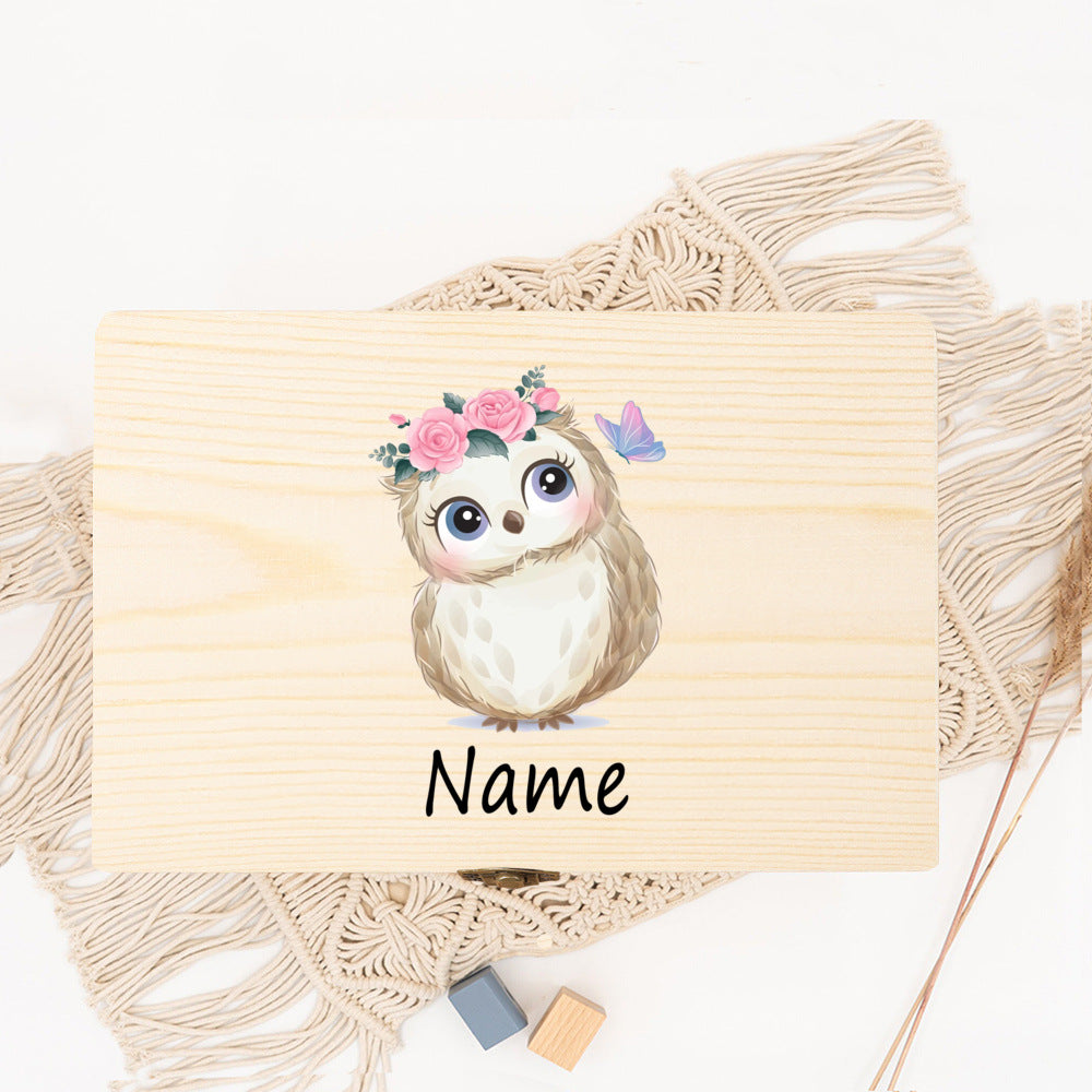 Personalized Baby Wood Box Cute Animal Print Toddler Memory Box Custom Name Infant Keepsake Box Newbron Shower Gift Kids Present