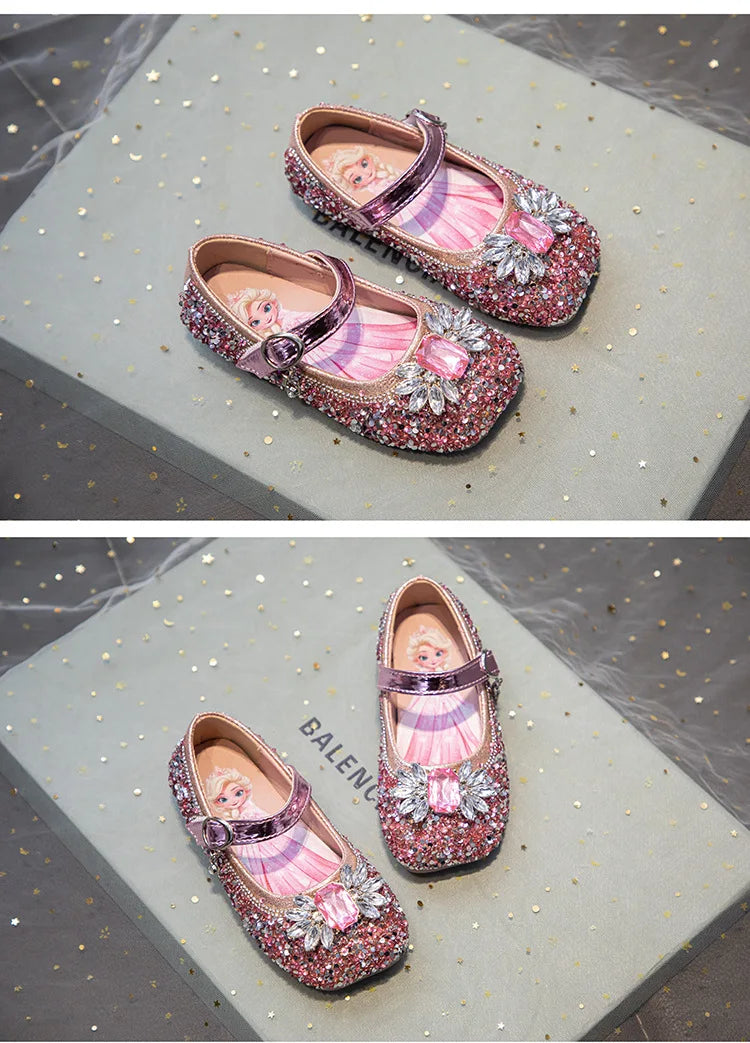 Kids'Casual Shoes PU Leather Sequin Crystal Fashion Summer Shoes For Girls Breathable Soft Bottom Blue Silver Pink Size 23-34