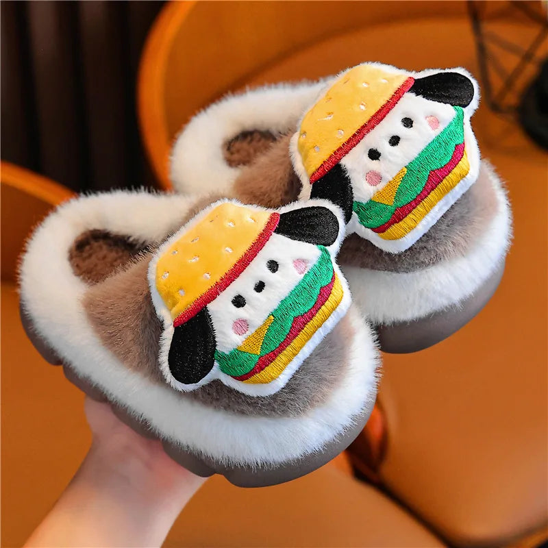 Kids' Slippers House Shoes Cotton Cartoon Winter Shoes For Girls Warm Anti-slip Soft Bottom Pink Coffee Shoes Size 22-37