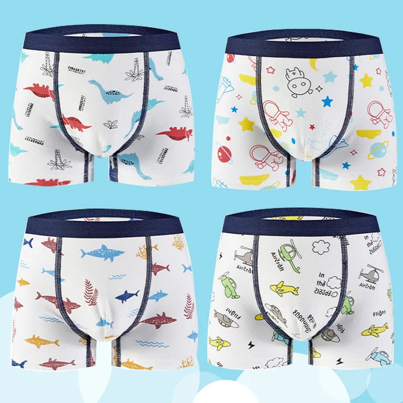 4/8 pcs Boys Boxer Sets Briefs Kids Cotton Underwear Baby Boy Underpants Teenager Cartoon Dinosaur Print Soft Children Panties