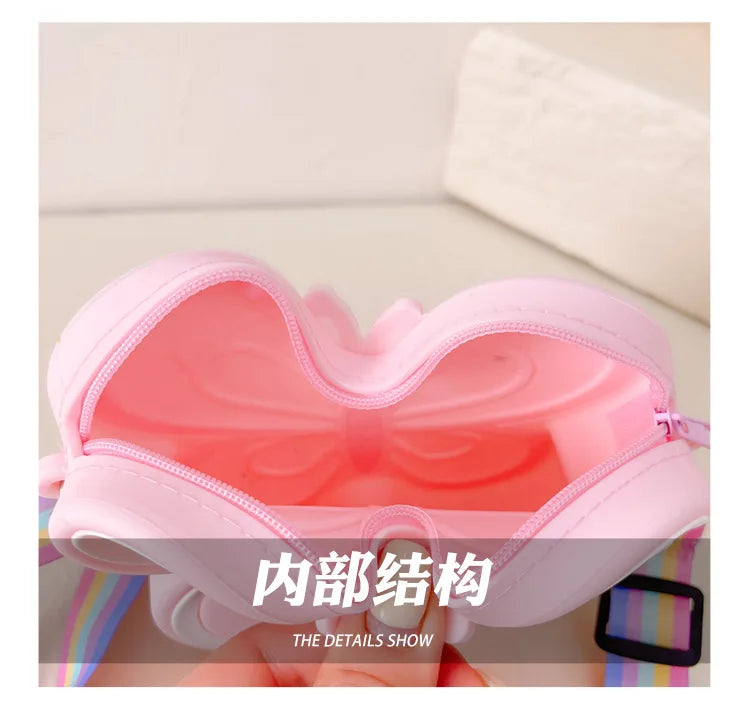 Lovely Bow Children's Silicone Shoulder Bags Cute Butterfly Shape Baby Girls Crossbody Bag Candy Color Kids Small Coin Purse