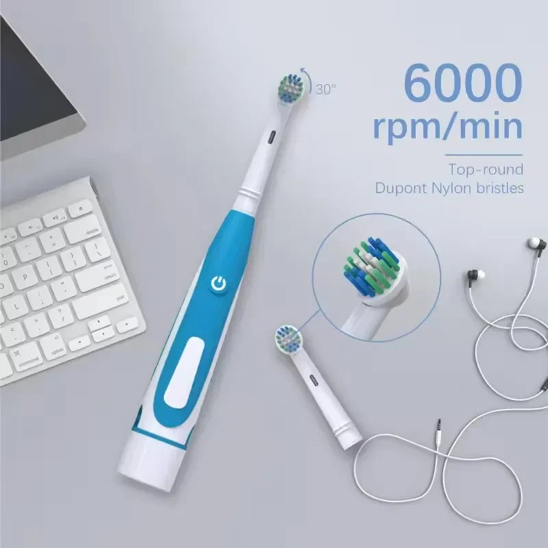 Electric Toothbrush Rounded 3D Heads Teeth Brush Soft Bristle Vibrate Rotation Gum Care Battery Power Teeth Whitening For Adults