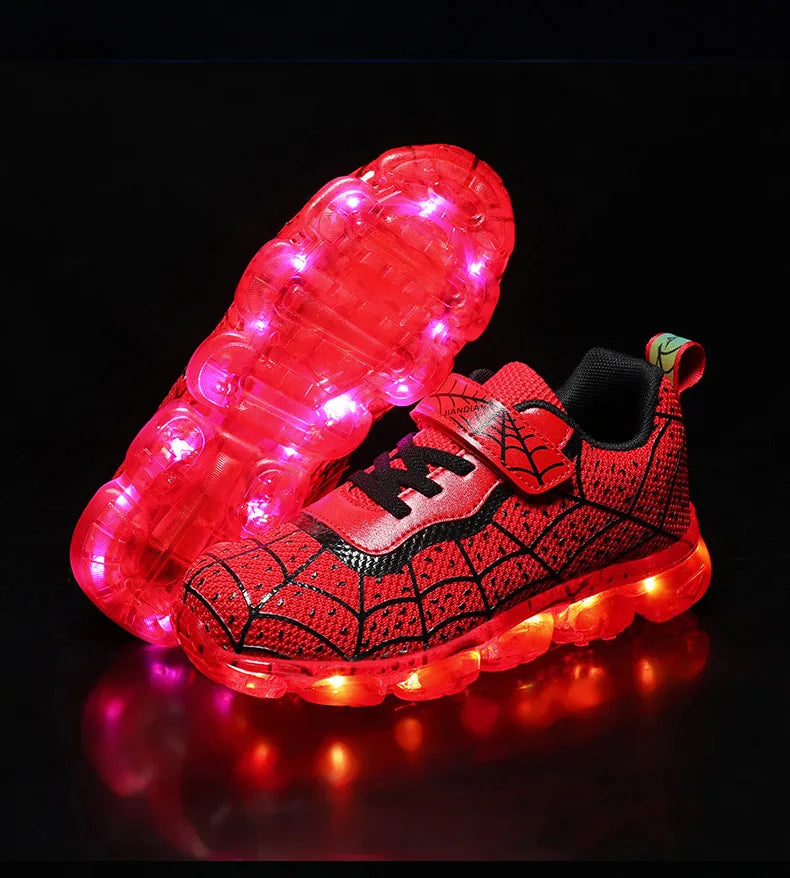 Disney Children Luminous PU Leather Red Shoes For Boys Girls LED Lighted Soft Baby Kids Sneakers Infant Tennis Size 25-35