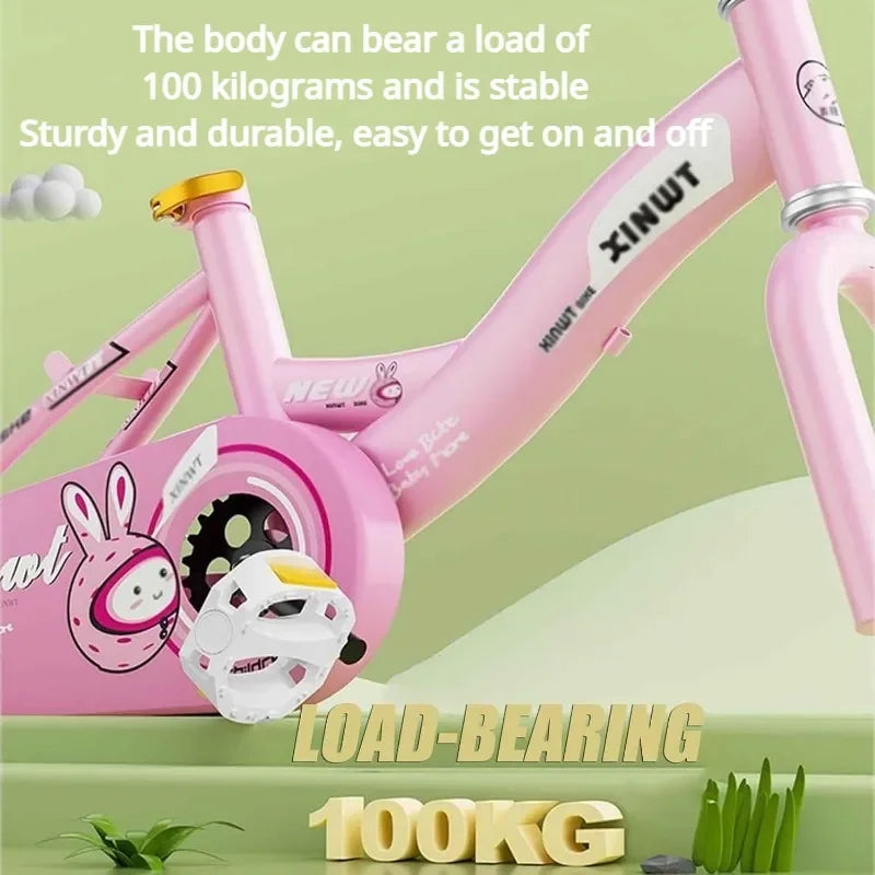 Folding Children's Bicycle Cute Cartoon Princess Girls Bike with Training Wheels Doll Seat & Basket Kids Boys Cycle Bikes (Pink)