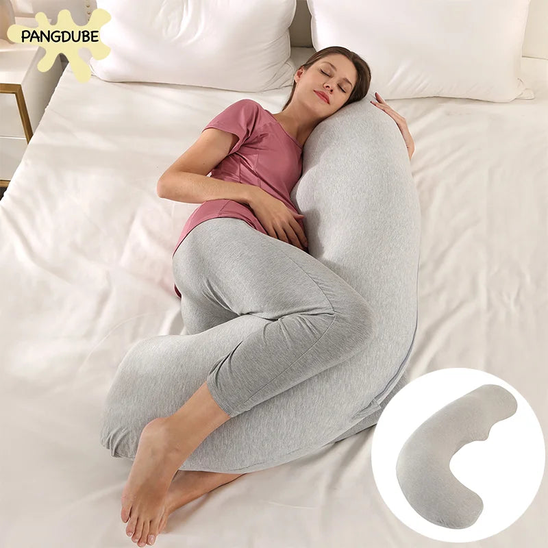 PANGDUBE 1.8KG Cotton J-shaped Pillow for Pregnant Women Sleeping Pillow Care for Pregnancy Breastfeeding Pillow for Pregnant