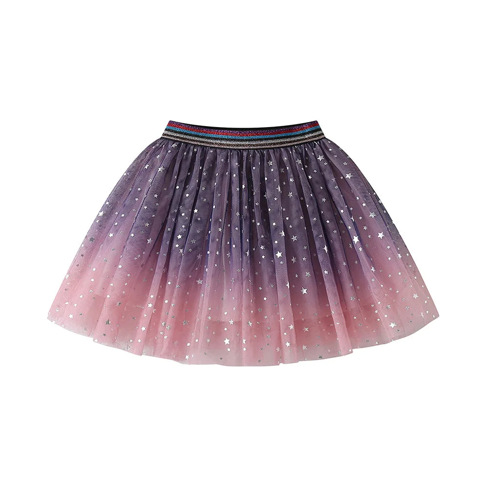 VIKITA Kids Gradient Shiny Sequined Princess Tulle Skirt Girls Birthday Party Ballet Dance Starry Mini Skirts Kids Clothing