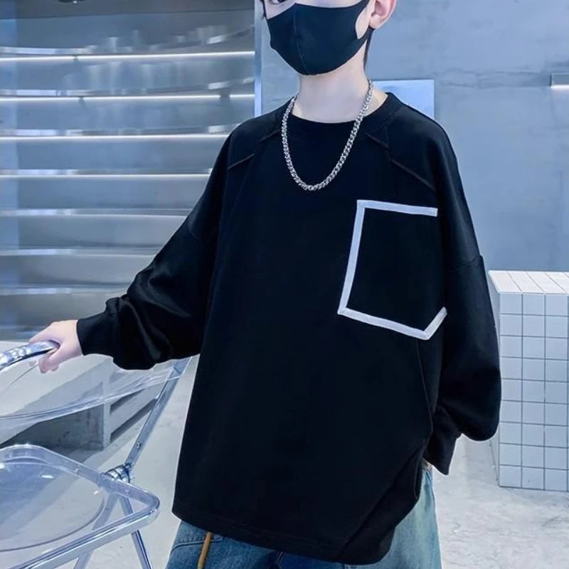 Long Sleeve Cotton T-shirt 8 To 10 Year Old Boy Clothes Children's Clothing Boys Kids 2025 Outdoor Boys' From 12 Years T-shirts