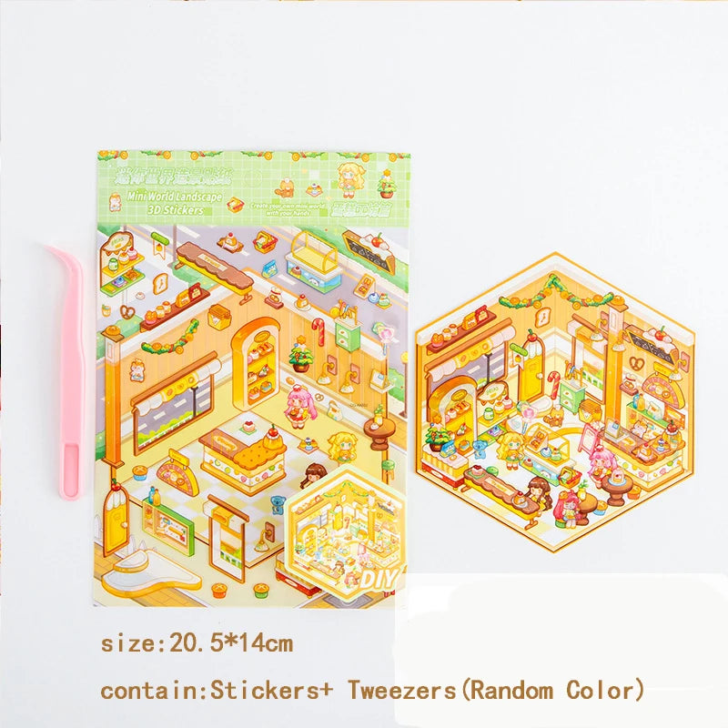 DIY 3D Sticker+Tweezers Cartoon Pocket Princess Room Scene Stacking and Pasting Festival Birthday Gift for Kid Child Student
