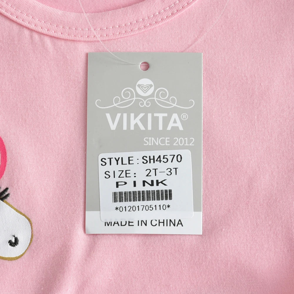 VIKITA Toddlers Pink Unicorn Appliqued Short Sleeve Summer Dress Kids Tulle Mesh Birthday Party Sweet Cute Elegant Prom Gown