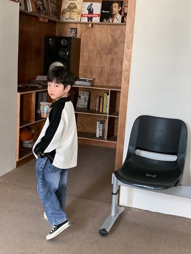 Boys' 2025 Spring/Autumn New Arrival Cotton Punk-Style Street-Savvy Trendy Polo Collar Sweatshirt - Stylish Baby Boys' Top