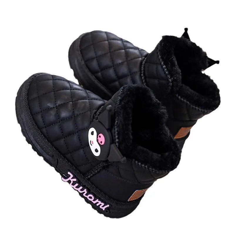 Kids'Casual Shoes Ankle Boots PU Leather Cartoon Kuromi Winter Shoes For Girls Anti-slip Warm Pink Beige Shoes Size 26-36
