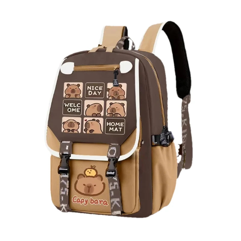 Kawaii Capybara Stylish Khaki Kid Backpack School Bag Casual Daypack Teens Boy Girl Shoulder Bag Children Schoolbag Backpack ﻿