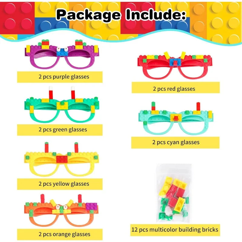 DIY Building Bricks Glasses Building Blocks Games for Kids Creative Building Block Birthday Party Favors, Carnival Party Games