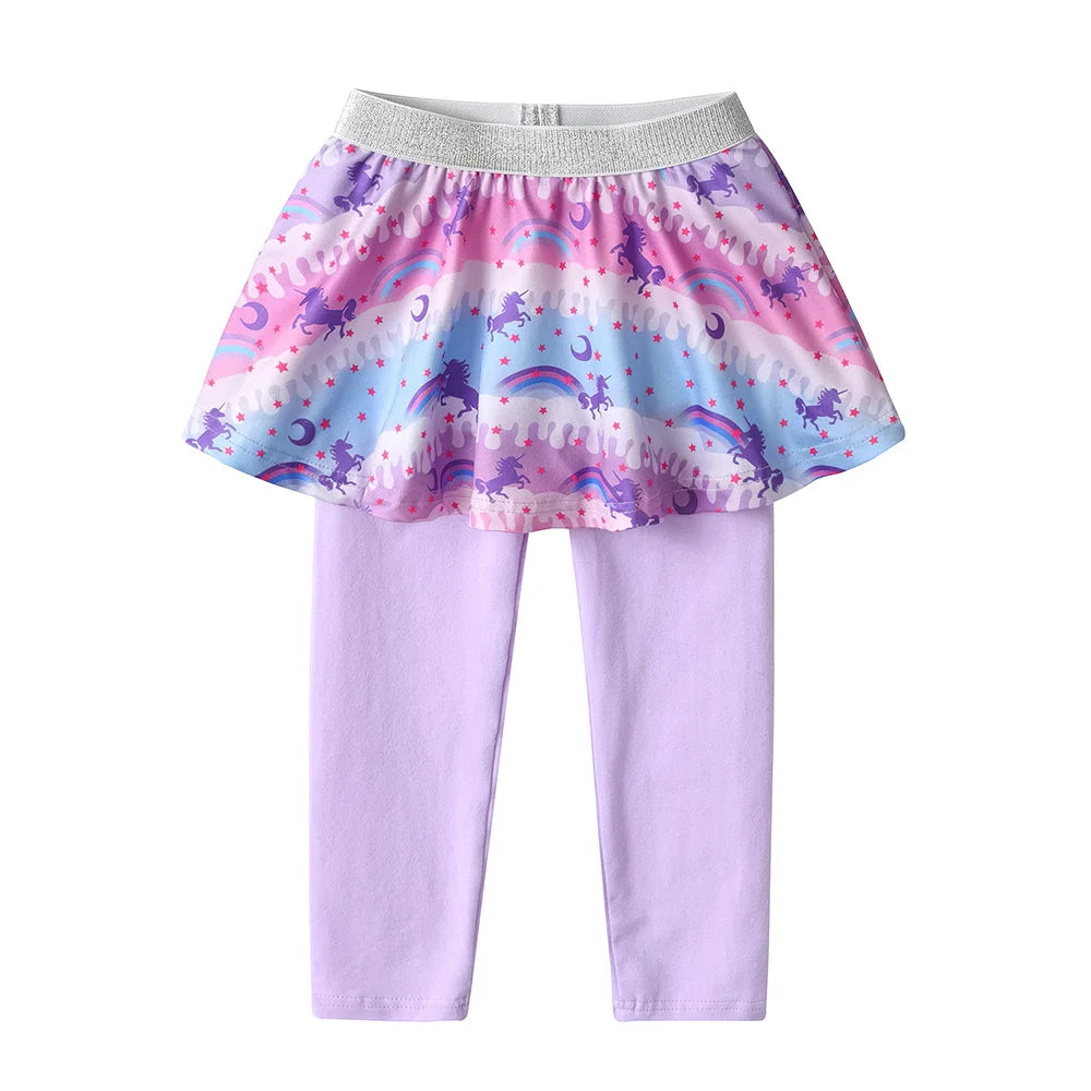 VIKITA Children Rainbow Unicorn Cartoon Pants Girls Leggings with Skirts Kids Skinny Trousers Kids Princess Bottoms Skirt-pants