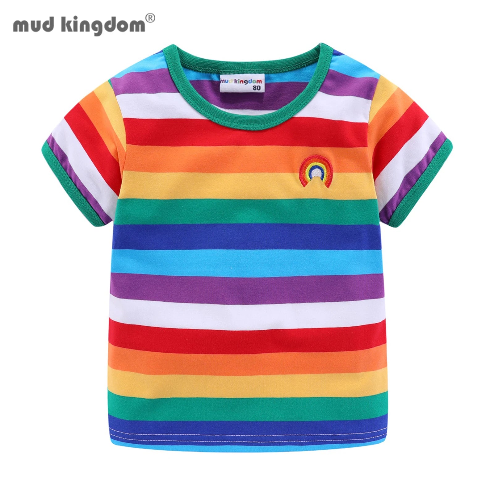 Mudkingdom Boys Girls T-Shirt Colorful Rainbow Unisex Shirt Striped Summer Boys Tops Kids Clothes Girls Tees Children Tank Tops