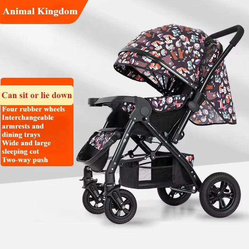 Foldable Baby Stroller Sit & Lie Portable 360° Swivel Front Wheel Trolley Cart Large Two-way Stroller with Sunshade for Infants