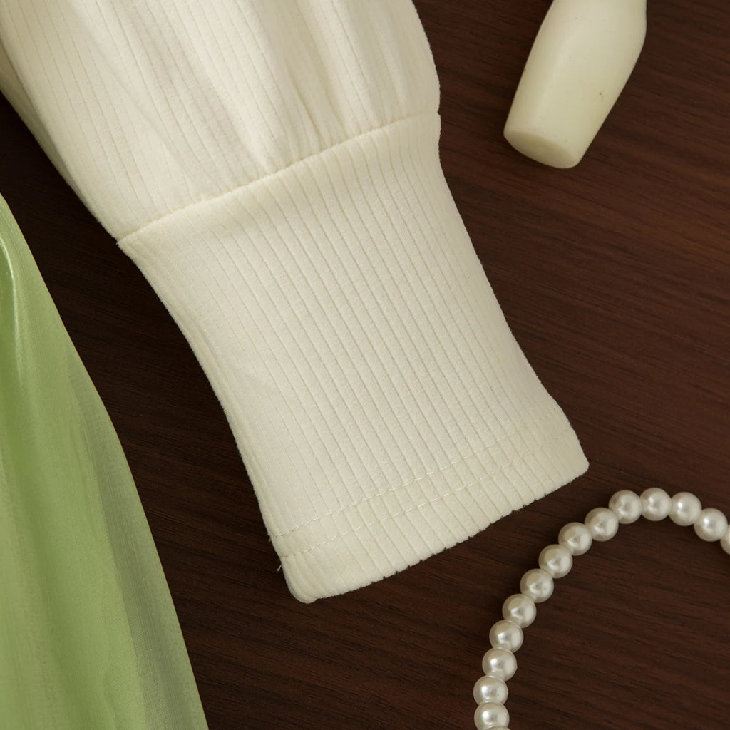 Spring And Autumn New Fake Two Piece Long Sleeve Baby Girl Dress, Sweet Bow Children'S Clothing For Babies Aged 0-3 Years