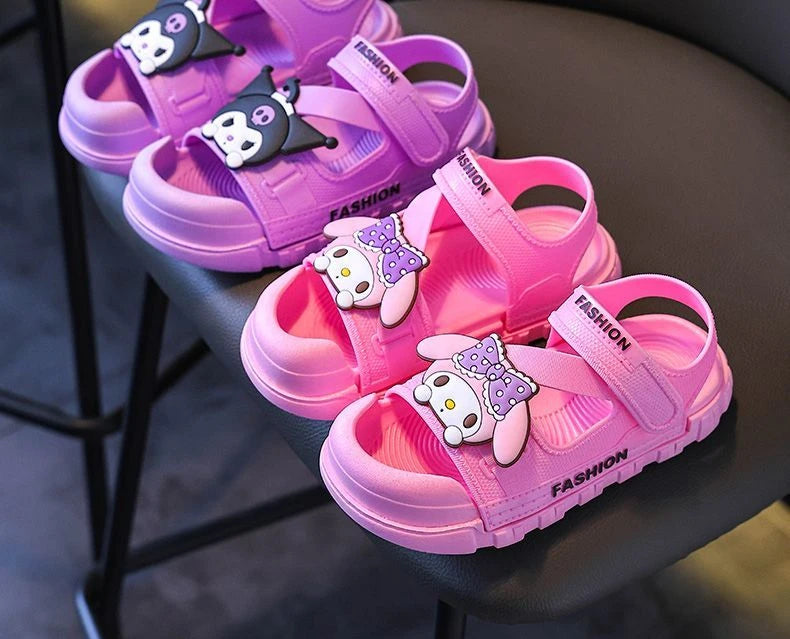 Sandals Girls Anime Kuromi Open Peep Toe Shoes Girly Summer Cute Cartoon Babys Purple Pink Slipper Kid Size 21-36