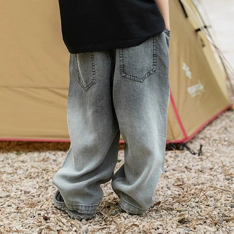 Boys Thin Tencel Denim Cooling Curved Pants 2025 New Style Ultra-Thin Kids Mosquito Repellent Long Pants Medium & Small Size