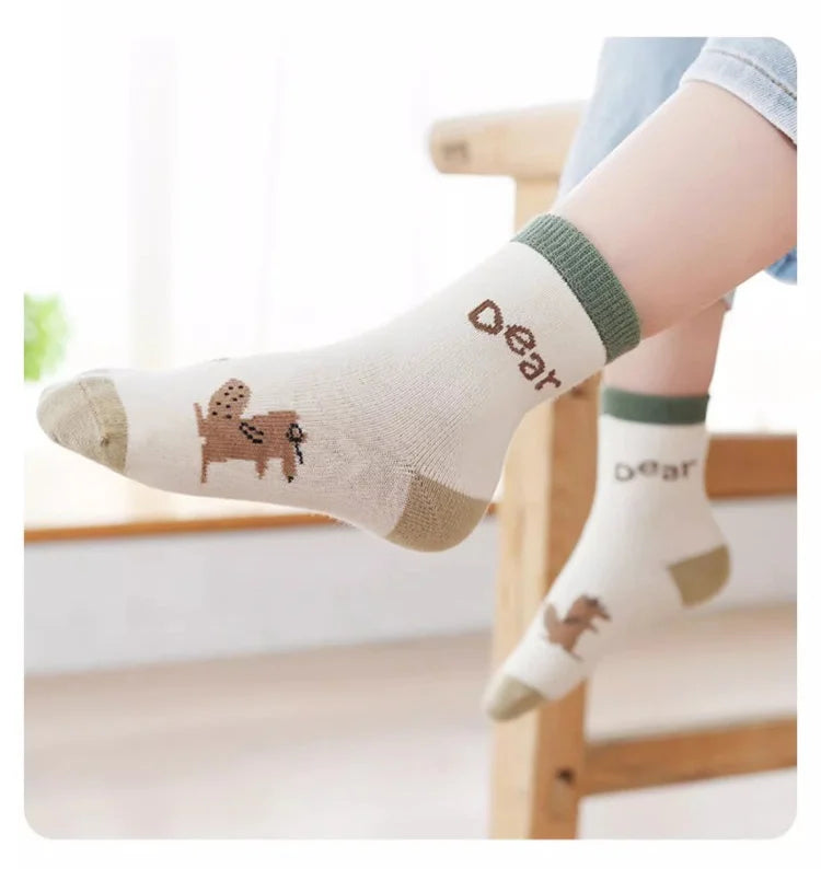 Kids' Socks Boys Girls Autumn Cotton Socks Baby Animals Pattern Socks Children Mid-calf Sock 5 Pairs