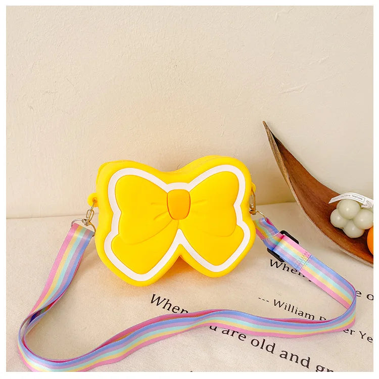 Lovely Bow Children's Silicone Shoulder Bags Cute Butterfly Shape Baby Girls Crossbody Bag Candy Color Kids Small Coin Purse